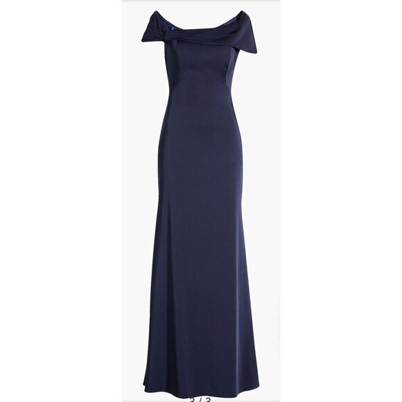 La Femme Off the Shoulder Gown in Navy Blue NWT Size 2 - Picture 1 of 6